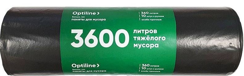 Пакеты для мусора ПВД 110x140 см, 60 мкм, 360 л, черные, в рулоне 10 шт. Премиум Optiline 23-0311