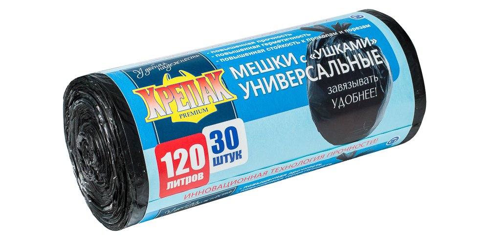 Мешки для мусора с ушками 120 л, 30 шт Крепак 10375