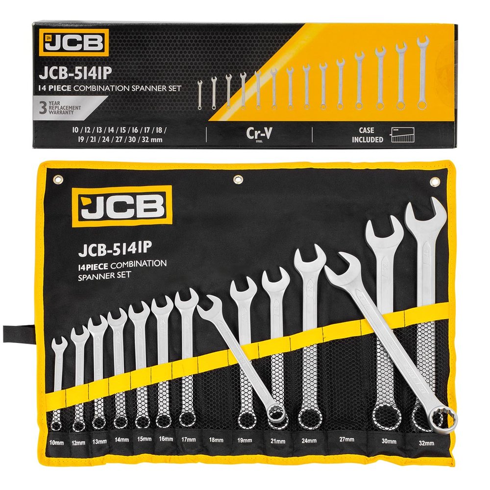 Комбинированные ключи JCB набор 14пр. (10, 12-19, 21, 24, 27, 30, 32мм) JCB-5141P(57160)