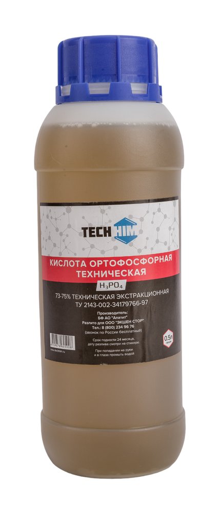 Кислота ортофосфорная техническая 0.5 л, 72-75%, класс А TECHHIM TH-KIOR-75-500