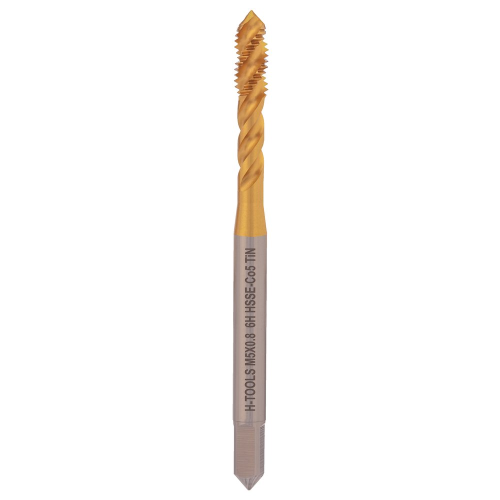 Машинный метчик с винтовой канавкой H-Tools М5 шаг 0.8 DIN371 HSSE-TiN 513X01-C2-0050