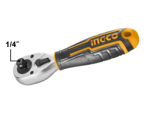 Трещоточный короткий ключ INGCO INDUSTRIAL 1/4'+ 3/8'  HRTH081438