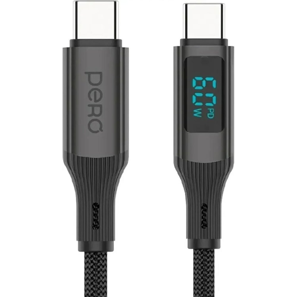 Кабель PERO DC14 ULTIMATE PD Type-C to Type-C, с дисплеем, 60W, 1.2m, Black