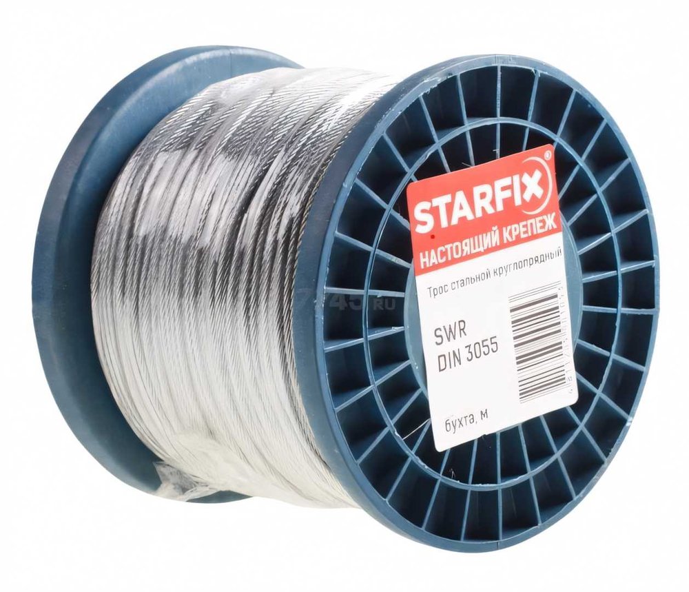 Стальной круглопрядный трос STARFIX SWR М6, DIN 3055, бухта 100 м SMP-53676-100