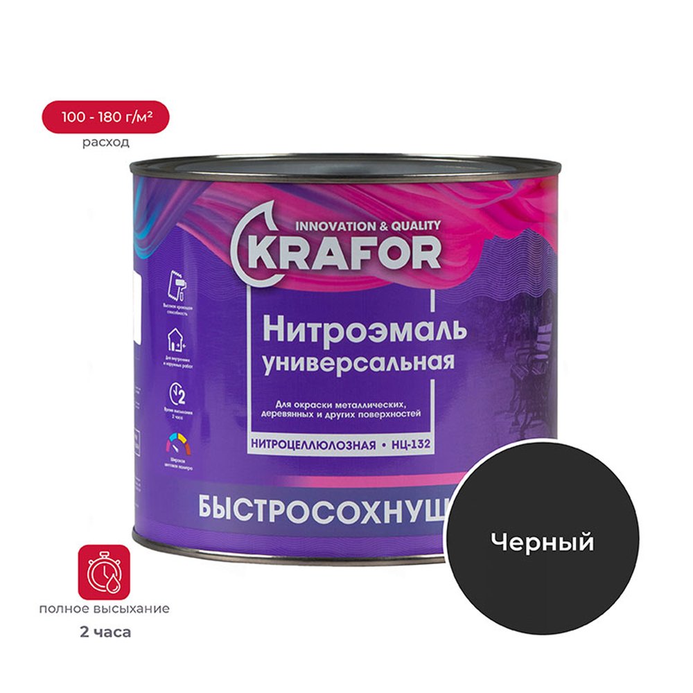 Эмаль KRAFOR НЦ-132 черная, 1.7 кг 26488