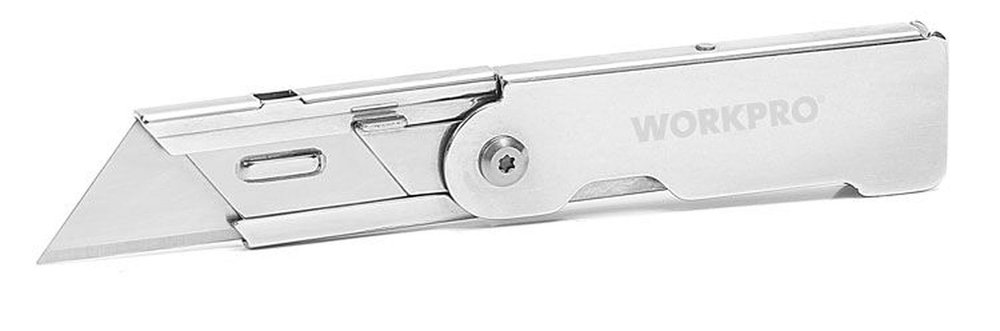 Складной нож WORKPRO из нержавеющей стали, быстросменное трапециевидное лезвие WP211001