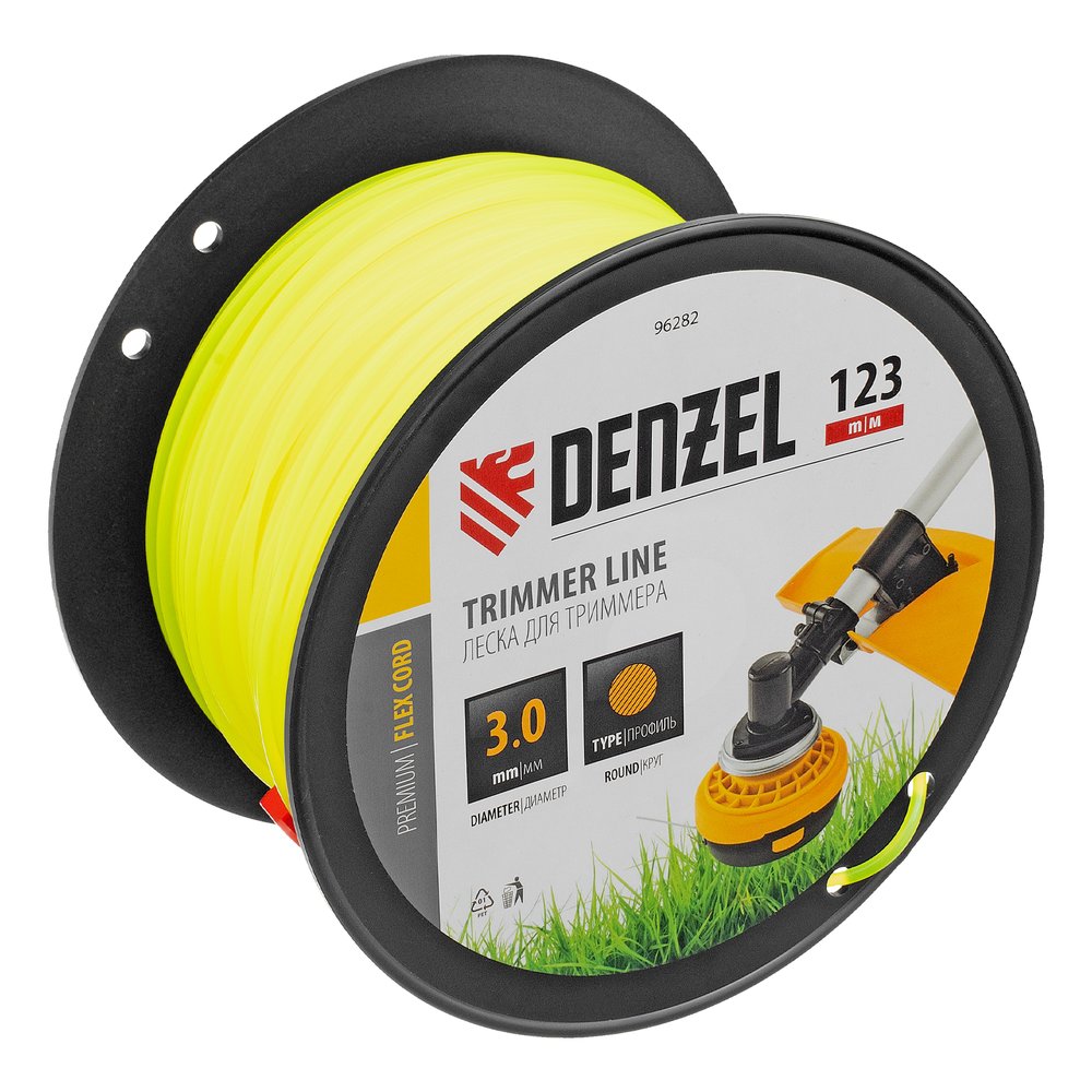 Леска FLEX CORD круглая 3 мм, 123 м, на DIN катушке для триммера Denzel 96282