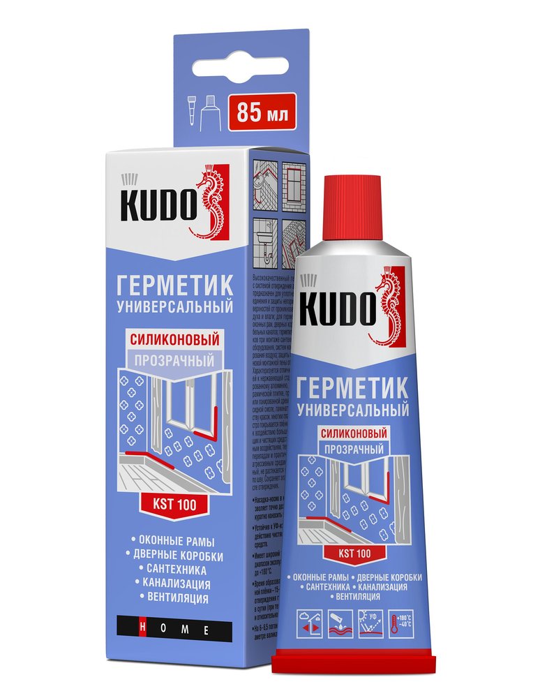 Герметик силиконовый универсальный KUDO, прозрачный, в тюбике 85 мл KST-100b