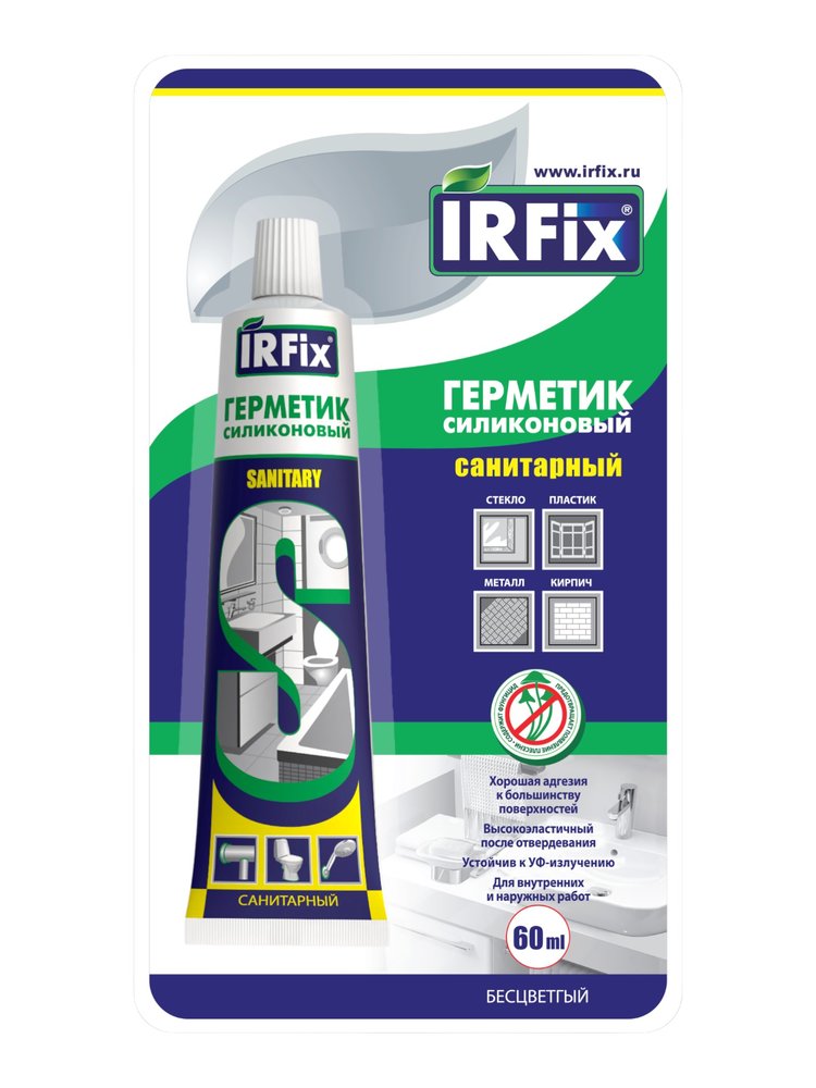 Герметик силиконовый санитарный бесцветный IRFIX SANITARY 60мл 20065