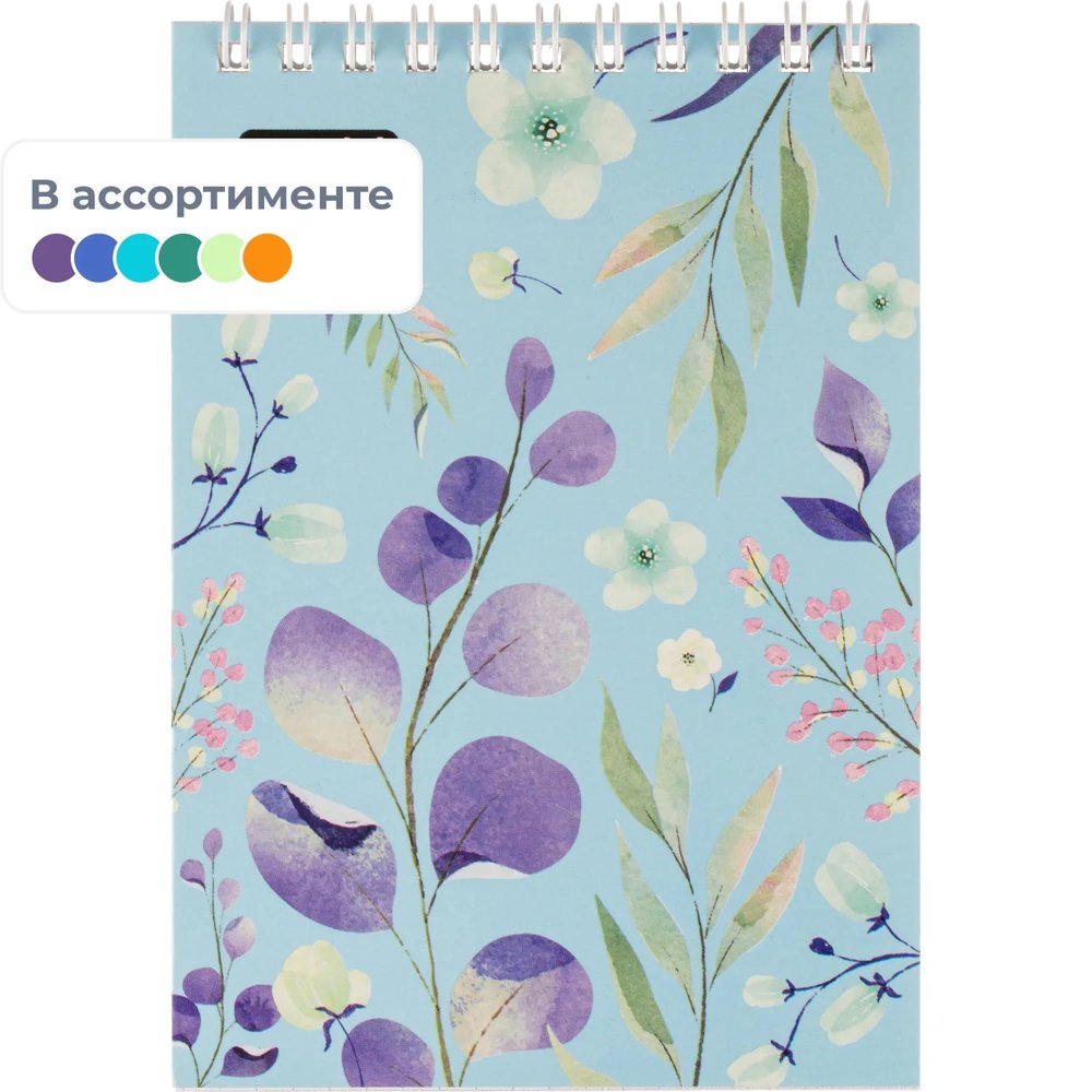 Блокнот А6,40л,клетка,гребень Цветы,в ассорт