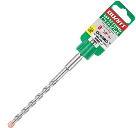 Бур сверло SDS-plus 8x100x160 мм, Quadro-x ВОЛАТ 83008-160