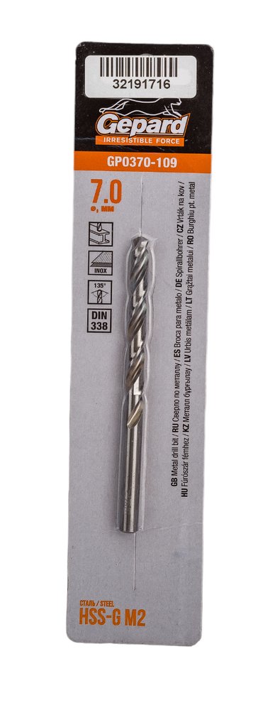 Сверло по металлу спиральное 7.0х69х109 мм, HSS-G GP0370-109
