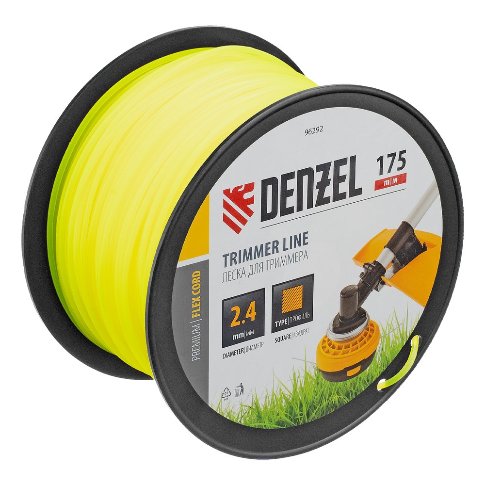 Леска FLEX CORD квадрат 2.4 мм, 175 м, на DIN катушке для триммера Denzel 96292