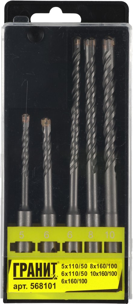 Набор буров Quadro-X (5 шт, 5х110/6х110/6х160/8х160/10х160 мм, SDS-PLUS) ГРАНИТ 568101