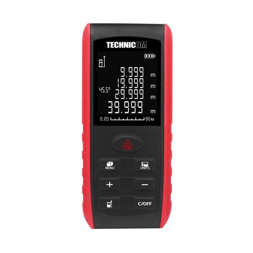 Лазерный дальномер-угломер TECHNICOM дальность 60м, цвет лазера красный, 2 точки отсчёта TC-DAM60R