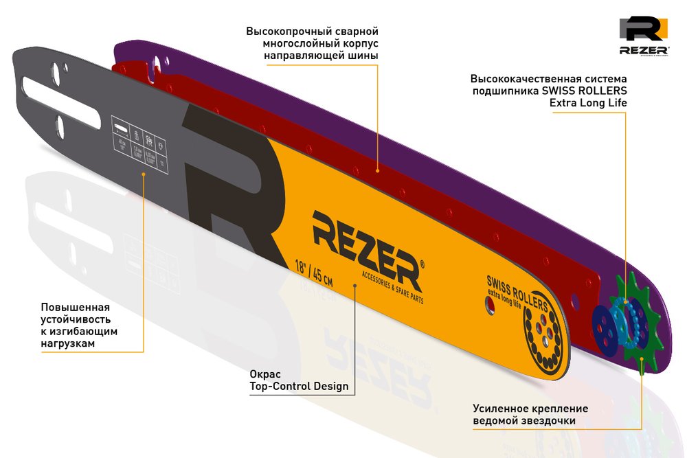 Шина сварная 455 L 8 F (45 см, 1.5 мм, 0.325') для бензопил Carver 45-18, Forward, Patriot, BGT 18 Rezer 03.016.00018