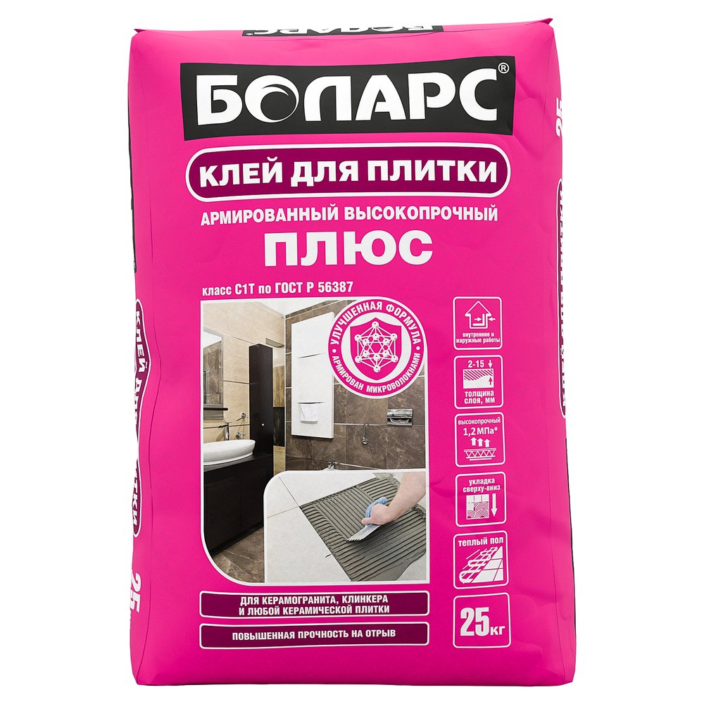 Клей для плитки БОЛАРС Плюс 25 кг, класс C1T 00000003740