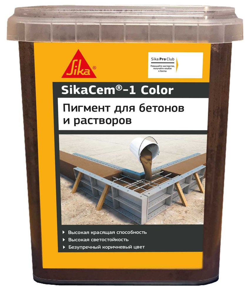 Высококачественный порошкообразный краситель для бетона и растворов SIKA Cem-1 Color коричневый 1КГ 614053