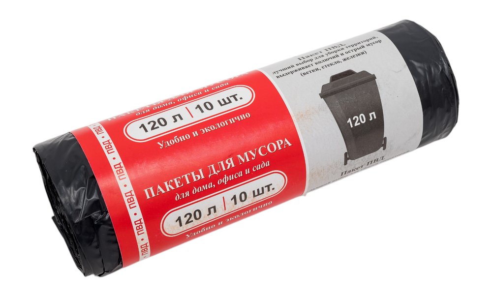 Мусорный мешок 120 л, 10 шт, в рулоне, ПВД, 30 мкм, черные ООО ВЕКТОР М X317117