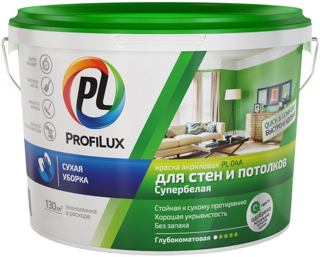 Краска Profilux ВД PL 04А акриловая, белая, 14 кг МП00-004685