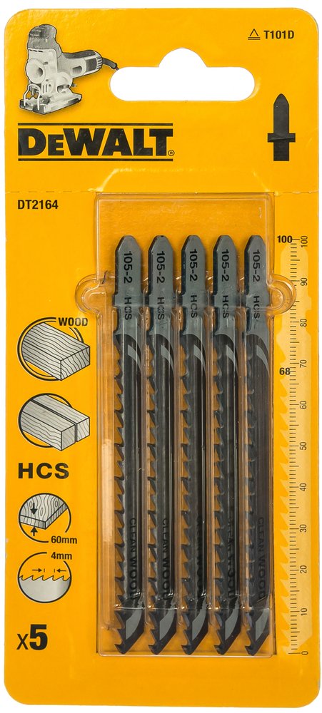 Пилки для лобзика по дереву (100 мм, шаг зубьев 4 мм) 5 шт. DEWALT DT 2164