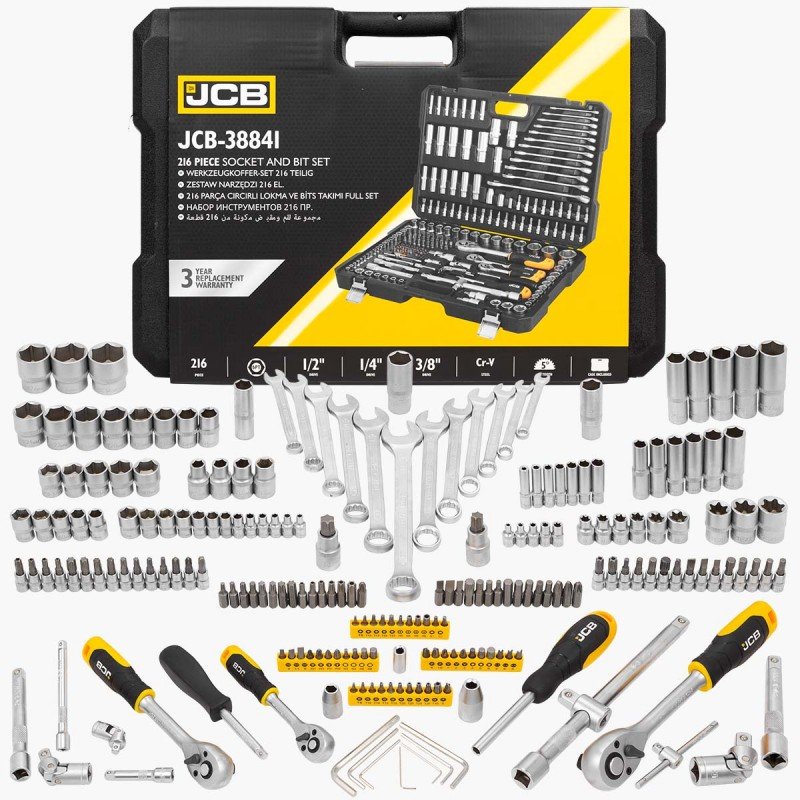 Набор инструментов JCB 216 предметов, 1/4', 3/8', 1/2' (6 гр.) JCB-38841(56912)