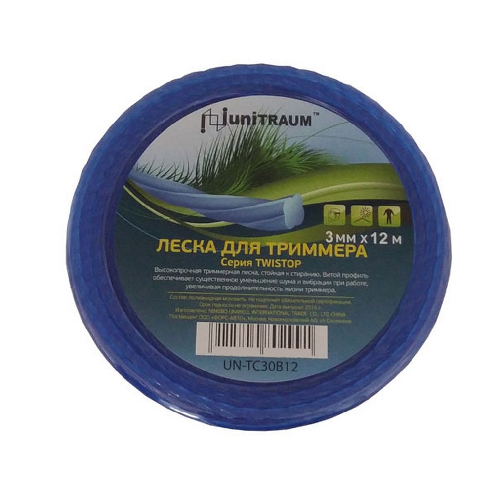 Леска для триммера клевер витая (3 мм, 12 м) UNITRAUM UN-TC30B12