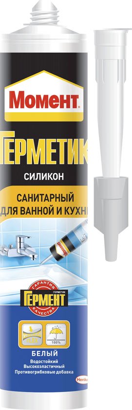 Силиконовый санитарный герметик для ванной и кухни Момент белый 280 мл Б0018852