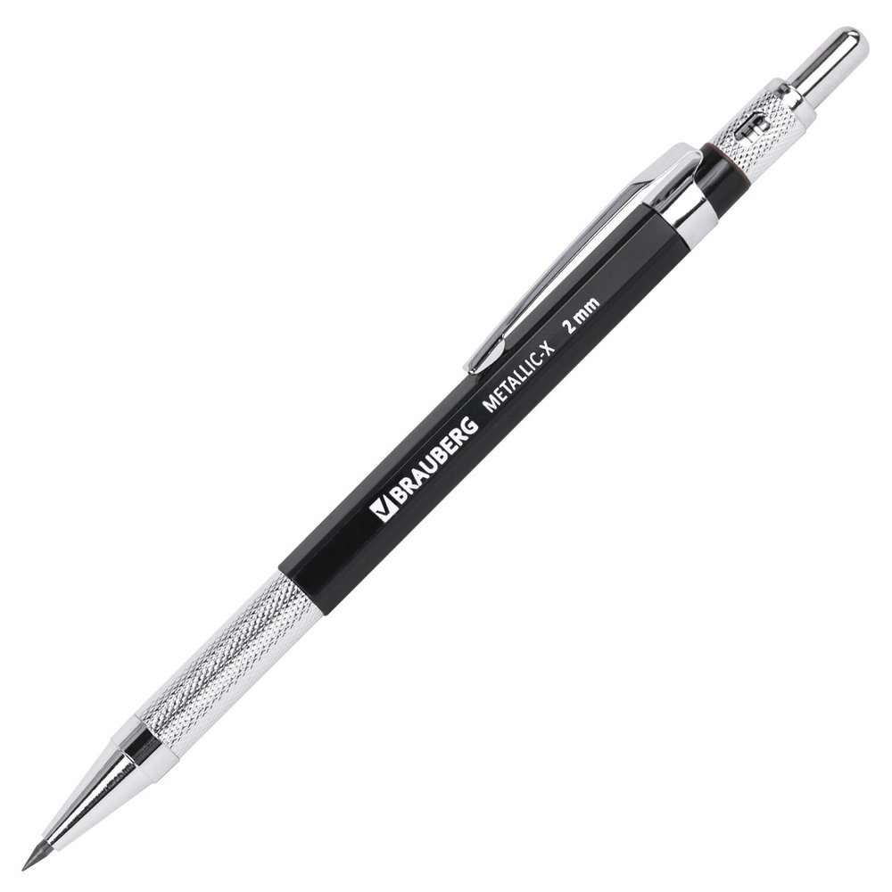 Цанговый механический карандаш BRAUBERG 2 мм, Hb, Metallic X-20, металлические детали 181976
