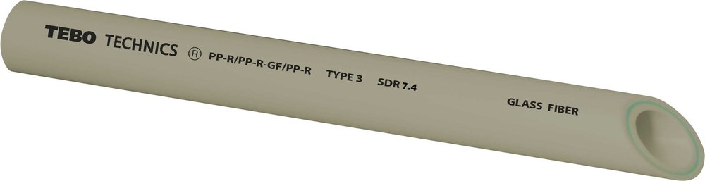 Труба TEBO PPR 50x6,9мм SDR7, 4 армированная стекловолокном, 4м, серый 031010506