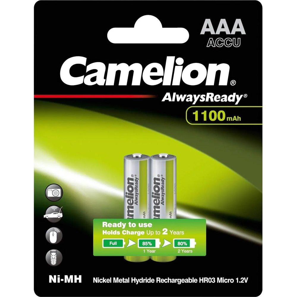 Аккумулятор Camelion Always Ready AAA 2шт/бл(NH-AAA1100BP2,1.2В) (15037)