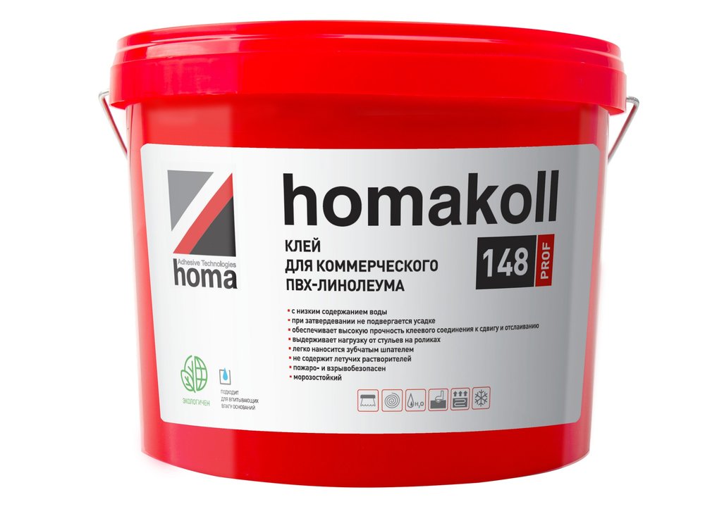 Клей для коммерческого ПВХ-линолеума Homakoll 148 PROF 28 кг, водно-дисперсионный 4680136700614