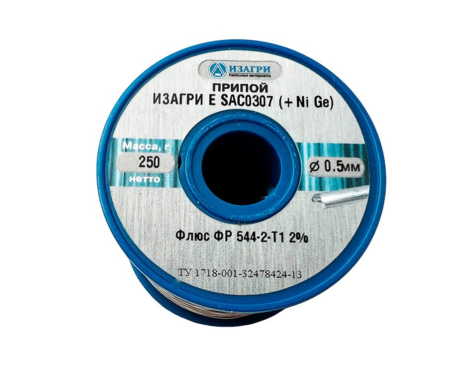 Припой бессвинцовый Е SAC0307 ИЗАГРИ (Sn99Cu0.7Ag0.3) (+Ni,Ge) в виде трубки с органическим флюсом ФР 544-2-Т1 0.5 мм 250 г НФ-00001788