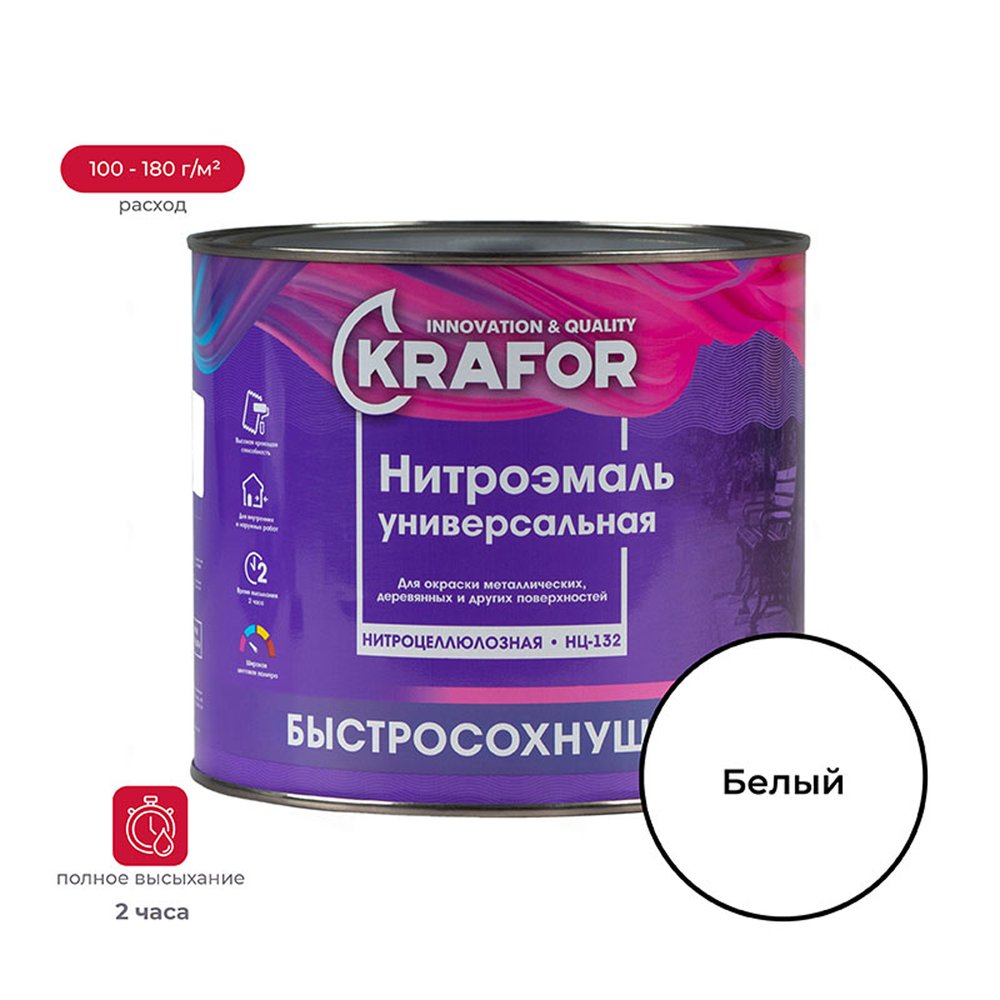 Эмаль KRAFOR НЦ-132 белая, 1.7 кг 26496