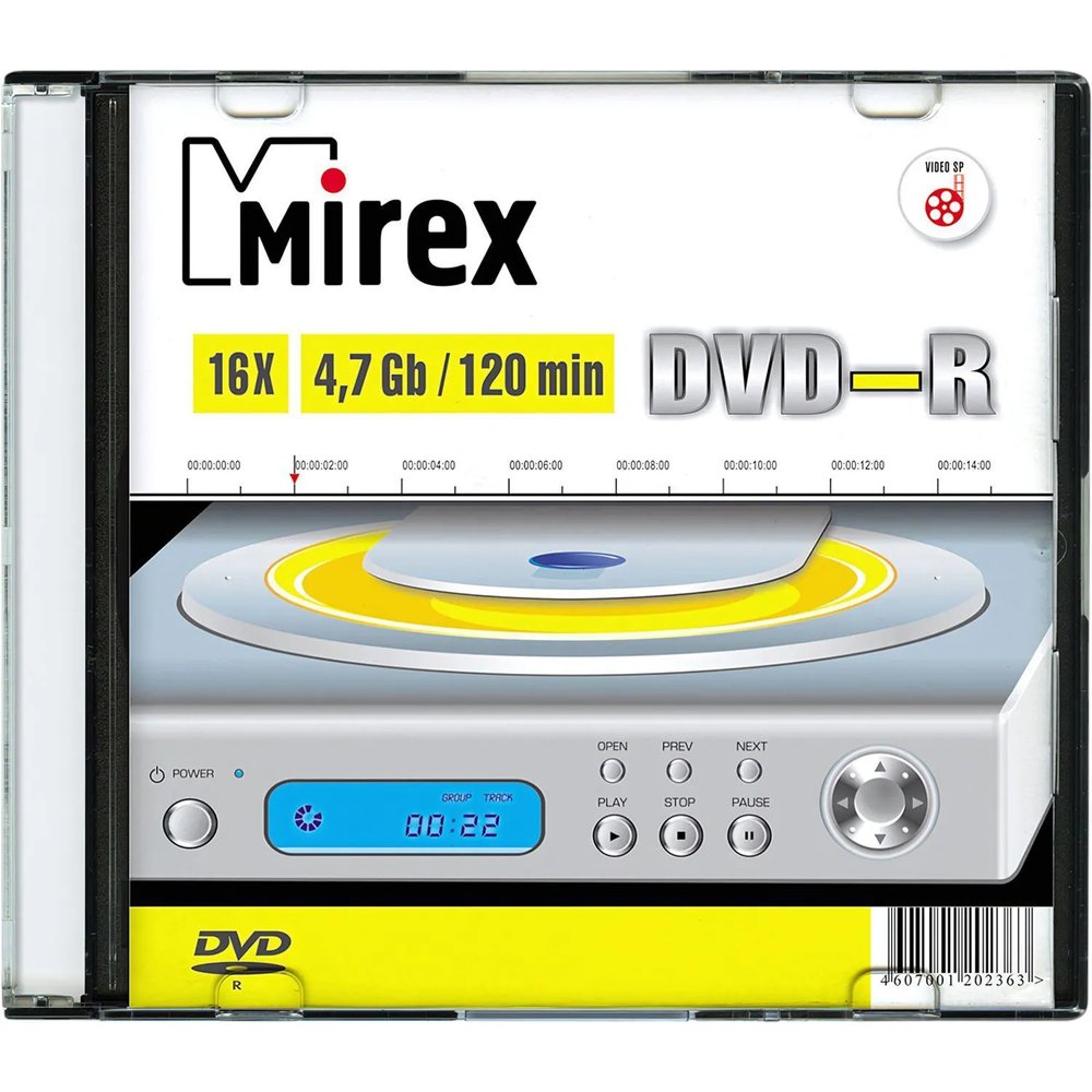 Носители информации DVD-R, 16x, Mirex, Slim/1, UL130003A1S