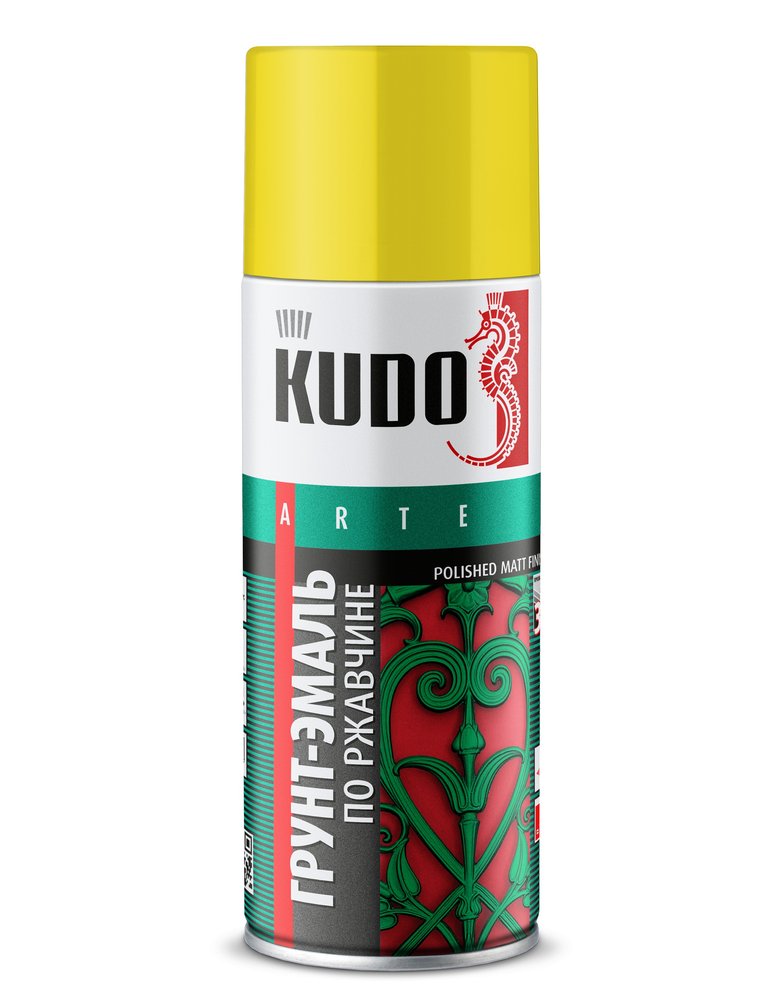 Грунт-эмаль по ржавчине KUDO, желтая RAL 1018, 520 мл, KU-311018