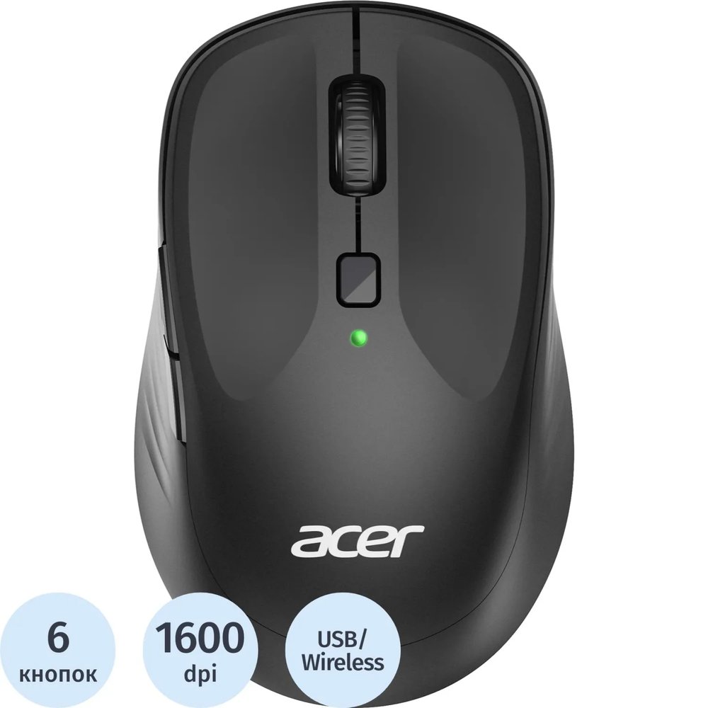 Мышь компьютерная Acer OMR300 черный оптическая 1600dpi/6but беспровод. USB