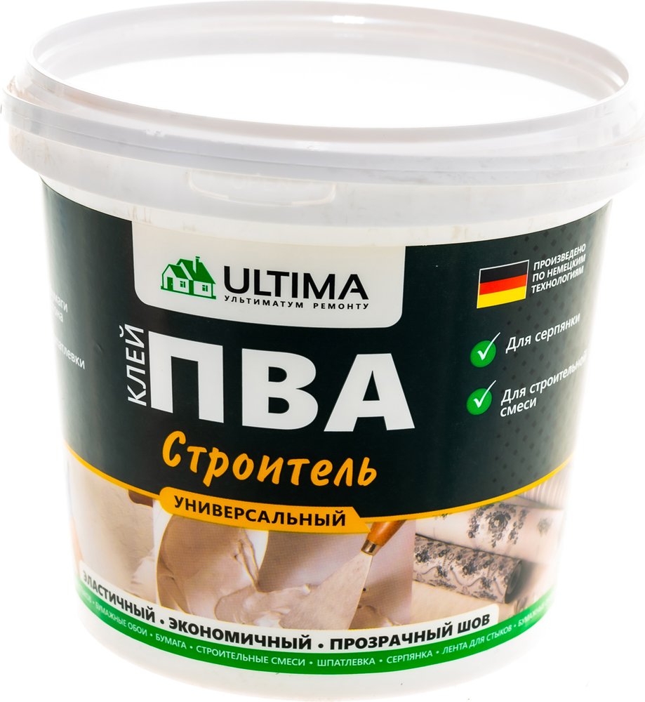 Клей ПВА ULTIMA СТРОИТЕЛЬ ведро 0,9кг ULTSTR09