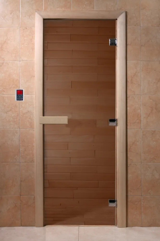 Дверь для бани DoorWood теплый день, 1900x700 мм по коробке, правая, петли справа УТ-00011880