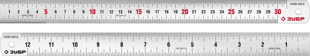 Про-30Д Усиленная нержавеющая линейка 0,30 м ЗУБР 34280-030-Д