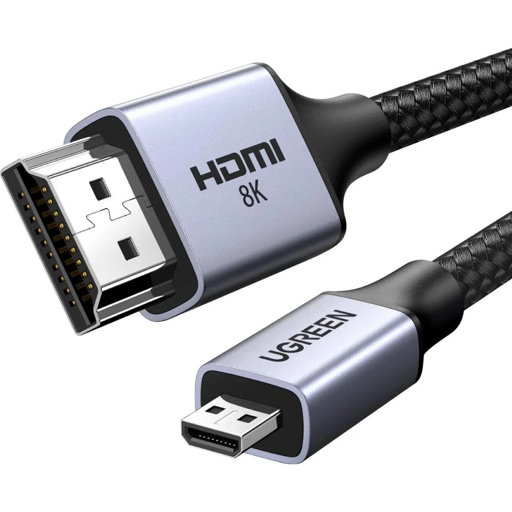 Кабель UGREEN HD164 (15517) Micro HDMI to HDMI 8K Cable. 2м.  серый космос