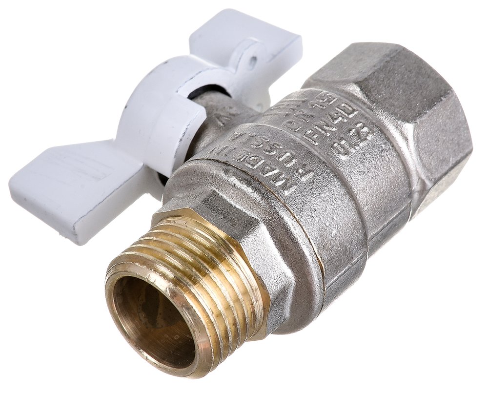 Кран шаровой латунный LD PRIDE 47.15.В-Н.Б Ду 15 Ру 40 бабочка (white) с биркой LD 47.312.15 W