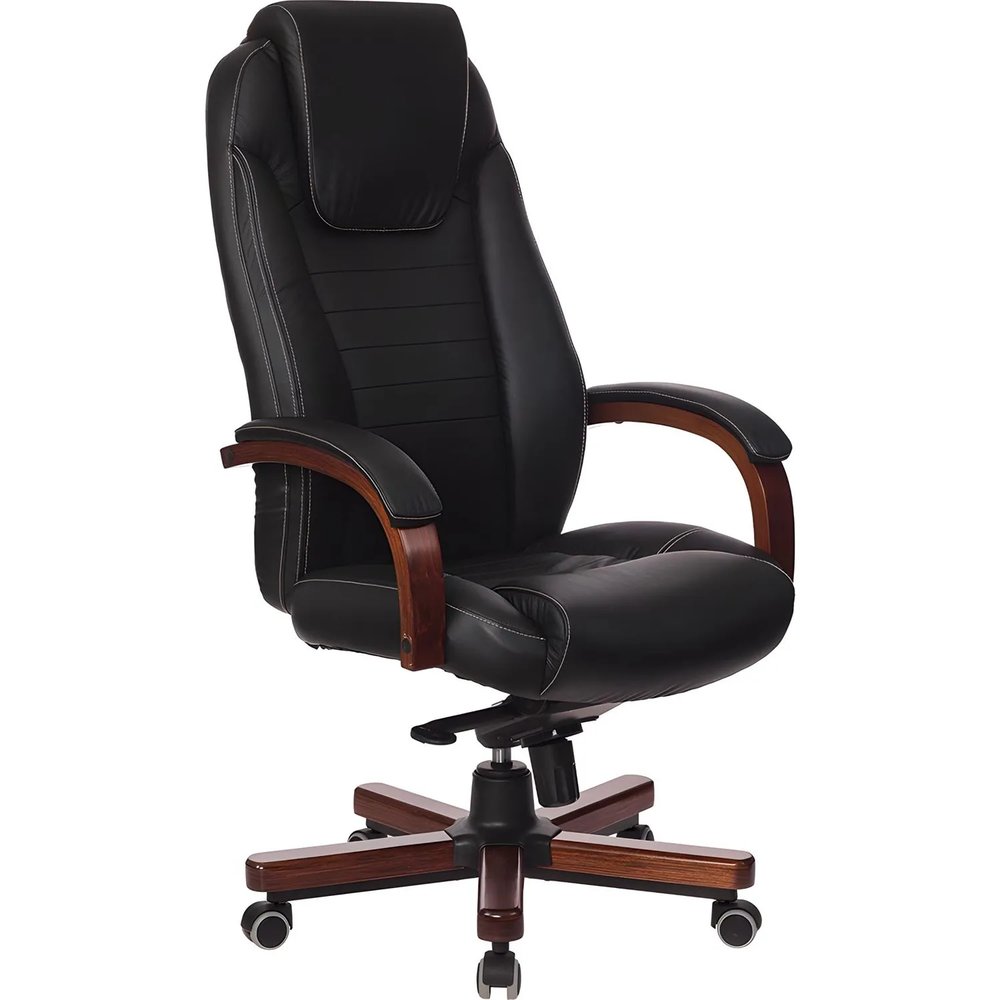 Кресло VB_Бюрократ T-9923WALNUT/BLACK кожа черный, дерево