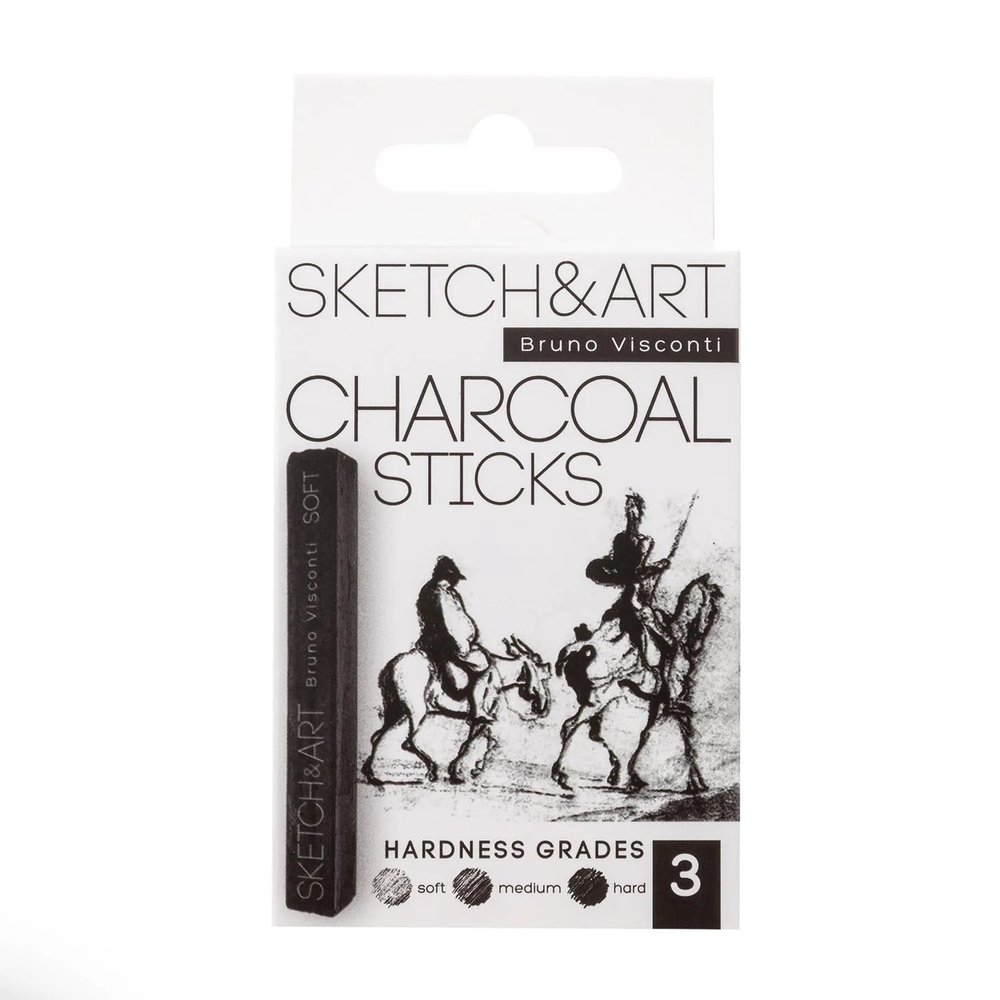 Уголь для рисования пресс SKETCH&ART черн мягк,средн,твердый 3шт/наб 25-001