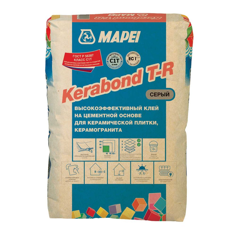 Плиточный клей MAPEI KERABOND T-R серый, 25 кг 001725