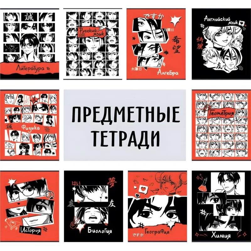 Тетрадь предметная набор Комус Класс Аниме 48л А5 офсет 65г/м2 10 предметов