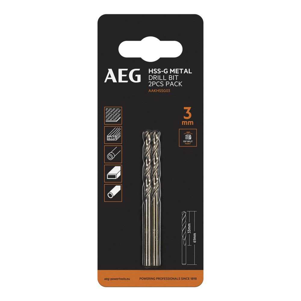 Сверло по металлу HSS-G (2 шт, 3х33х61 мм) AEG AAKHSSG03 4932479306