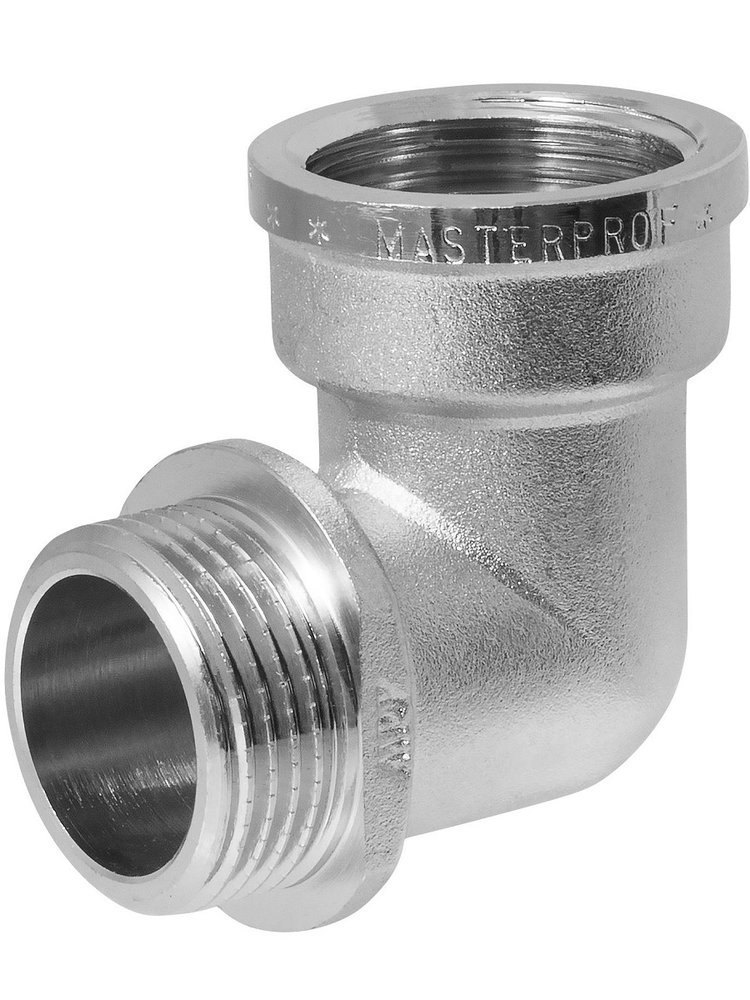 Уголок сантехнический с ограничителем MPF 3/4' латунный никелированный внутренняя-наружная резьба ИС.072250