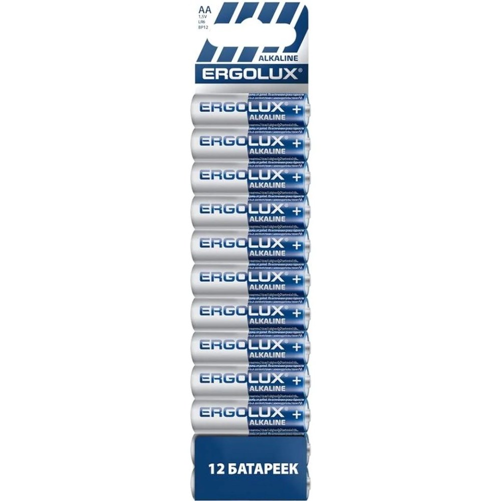 Батарейка Ergolux Alkaline BP12 AA LR6 (ПРОМО, AA LR6 BP12,1.5В) 12 шт/уп