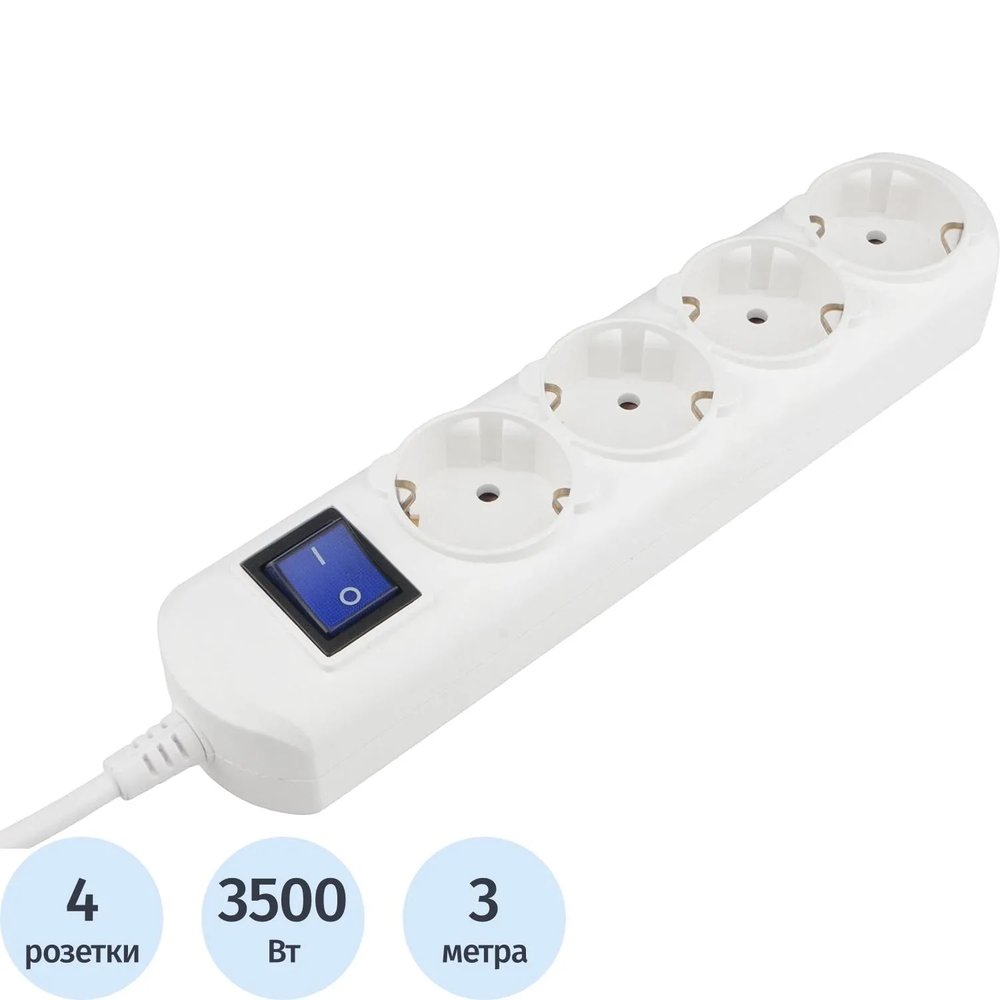 Удлинитель Power Cube 3 м, 4р с/з, с выкл.16А бел. (PC-5B-3M)
